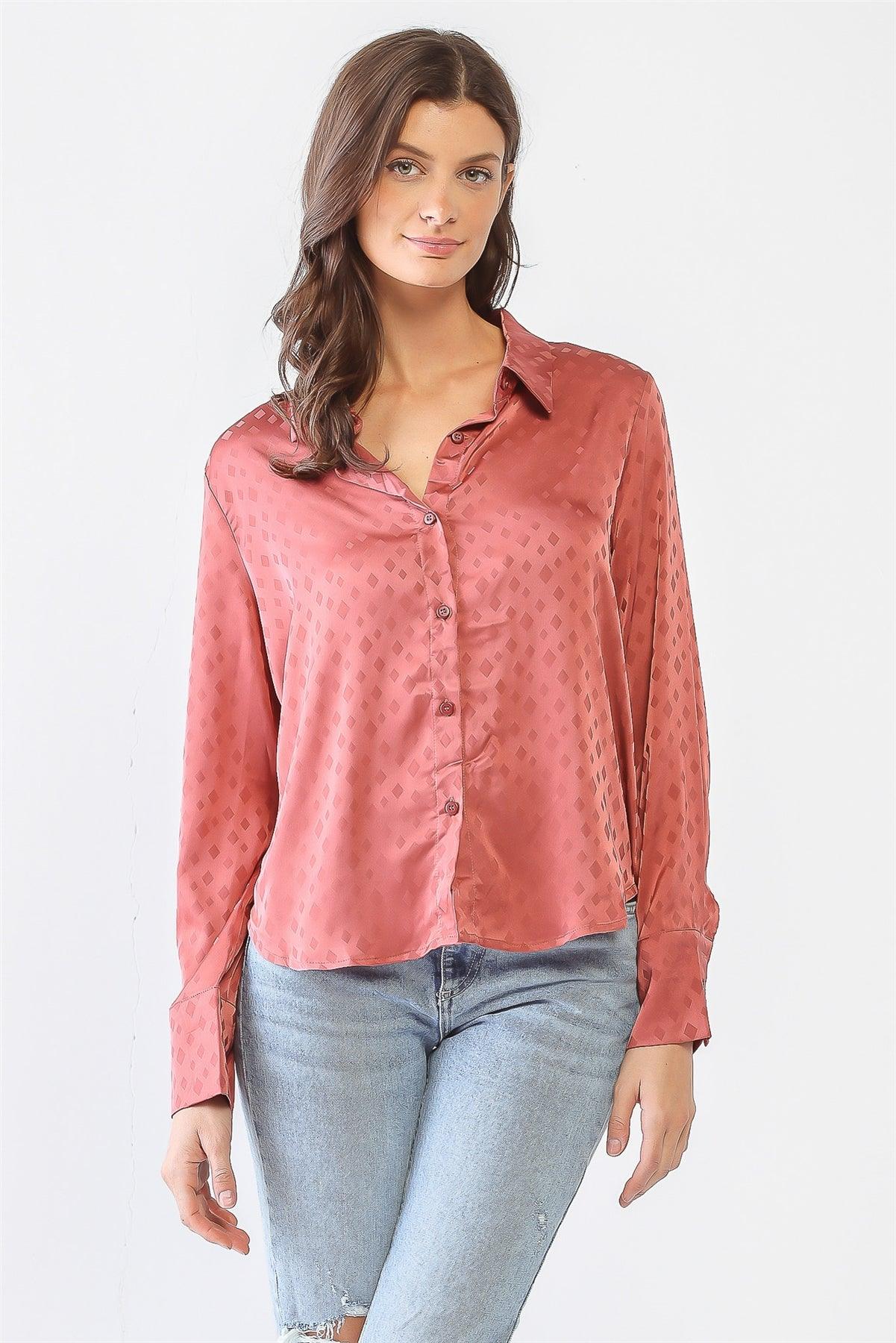 Satin Look Diamond Print Blouse