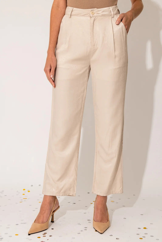Satin Crop, pleated slacks